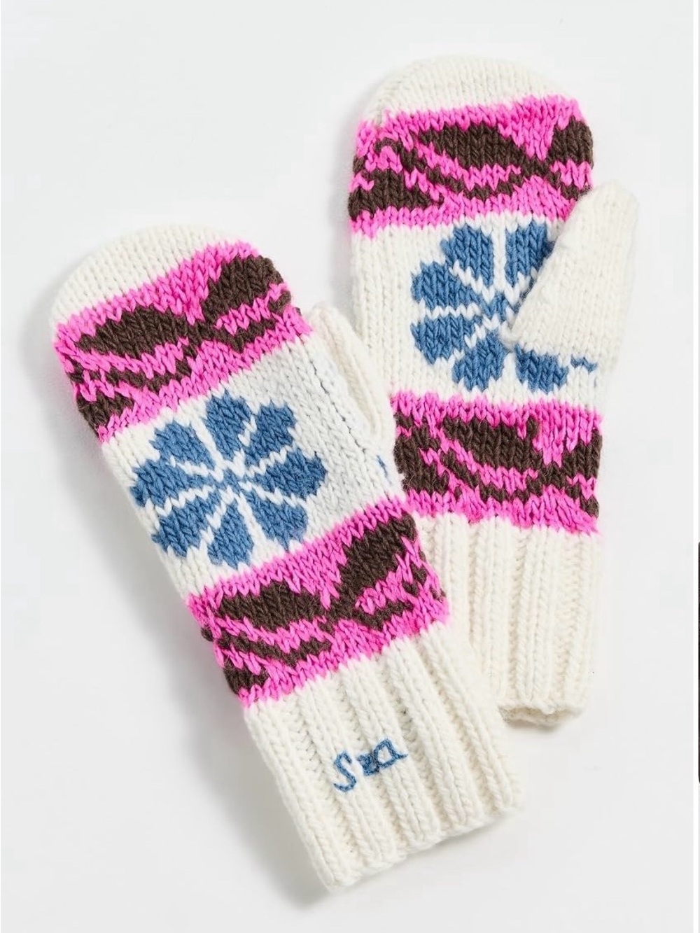 Sea Mavis Embroidered Knit Wool Mittens NWT